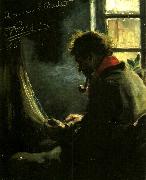 Peter Severin Kroyer christoffer lagar nat i sitt rum oil painting